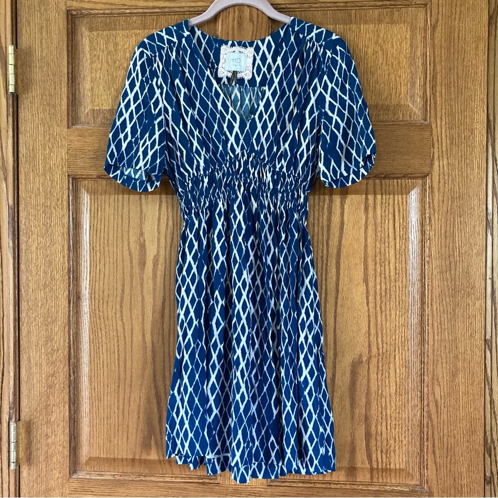HD in Paris Blue & White Diamond Print Dress 8